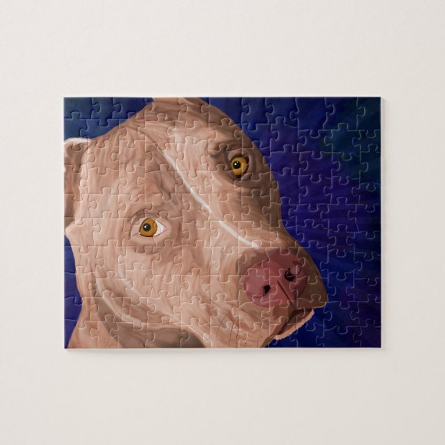 Red Nose Pit Bull with a Blue Background Jigsaw Puzzle (Horizontal)