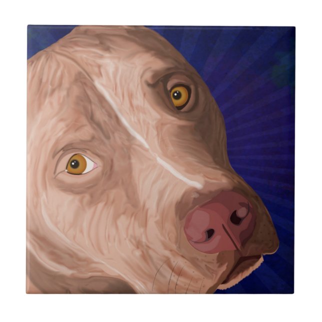 Red Nose Pit Bull with a Blue Background Tile (Front)