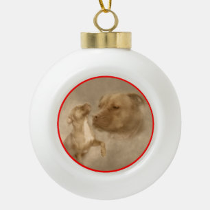 Red Nose Pitbull White Christmas Trees Ceramic Ball Christmas Ornament