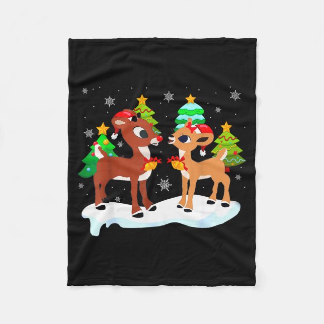 Red Nose Reindeer And Clarice Christmas Tree Kids  Fleece Blanket (Front)