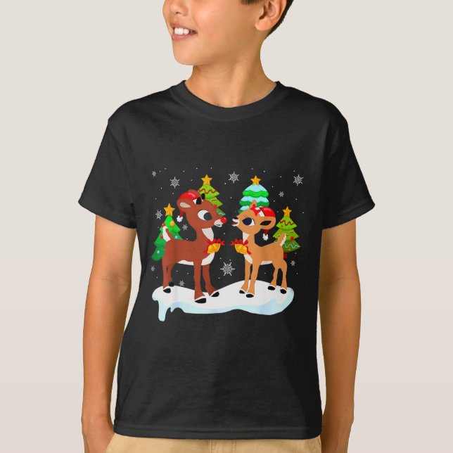 Red Nose Reindeer And Clarice Christmas Tree Kids  T-Shirt (Front)