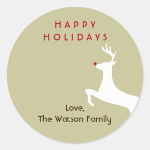 Red nose reindeer beige Christmas holiday gift tag