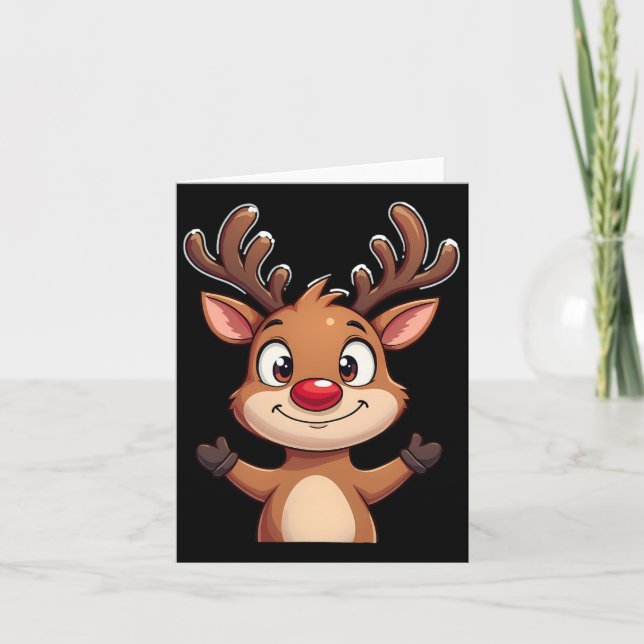 Red Nose Reindeer Christmas Cute Festive Holiday D Card (Front)