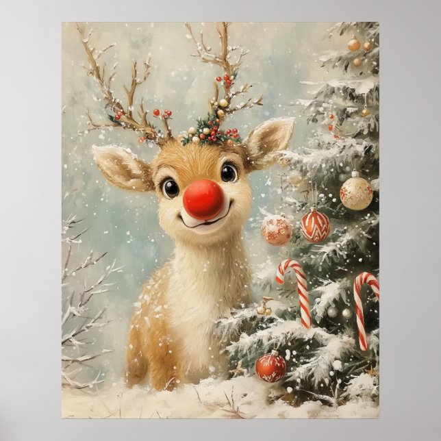 Red Nose Reindeer Christmas Poster (Front)