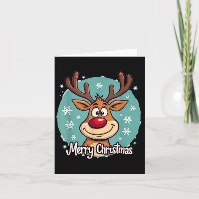 Red Nose Reindeer Funny Merry Christmas Men Women  Card (Front)