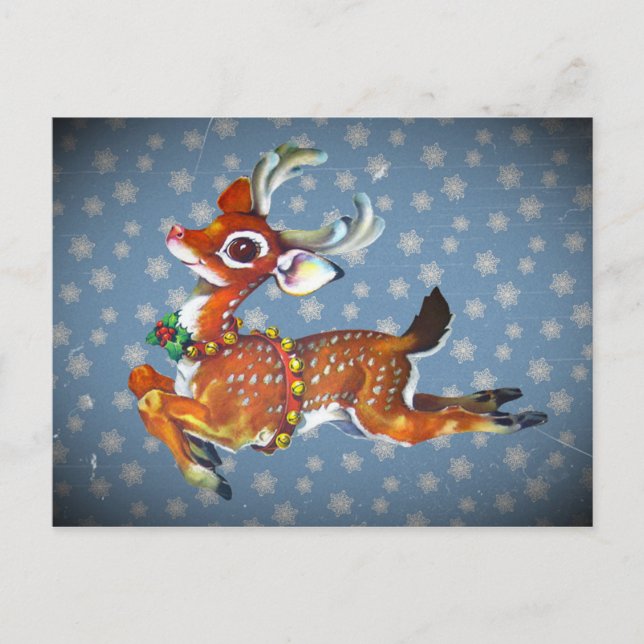Red Nose Reindeer Vintage Art Holiday Postcard (Front)