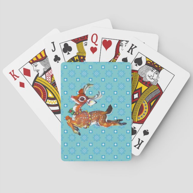 Red Nose Reindeer Vintage Art Playing Cards (Back)