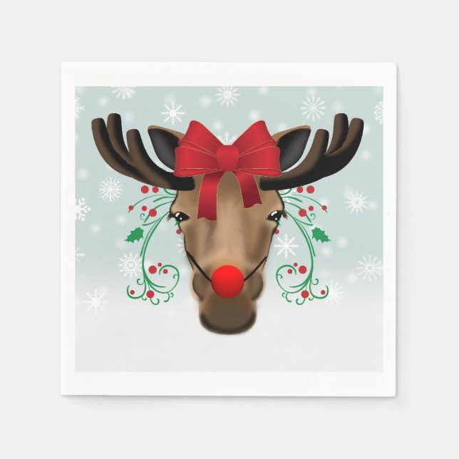 Red Nosed Christmas Moose Holiday Humour Napkin (Front)