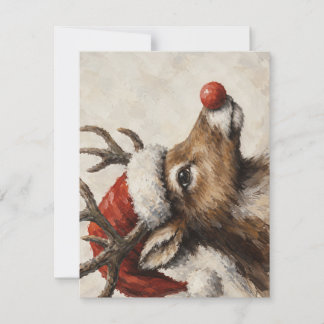 Red-Nosed Christmas Reindeer Santa Hat Card