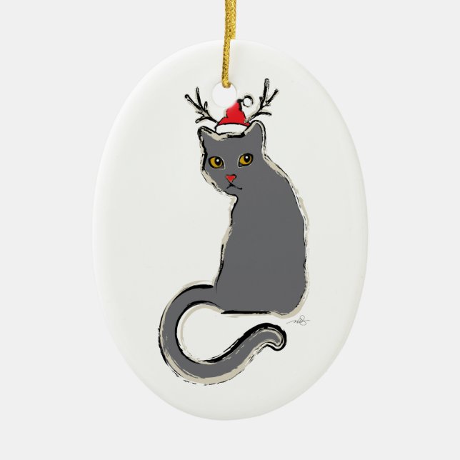 Red-Nosed Christmas Santa Cat Ceramic Tree Decoration (Front)