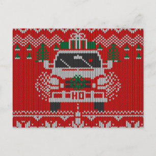 Red Nosed Holiday Van Driver Ugly Sweater Style Postcard