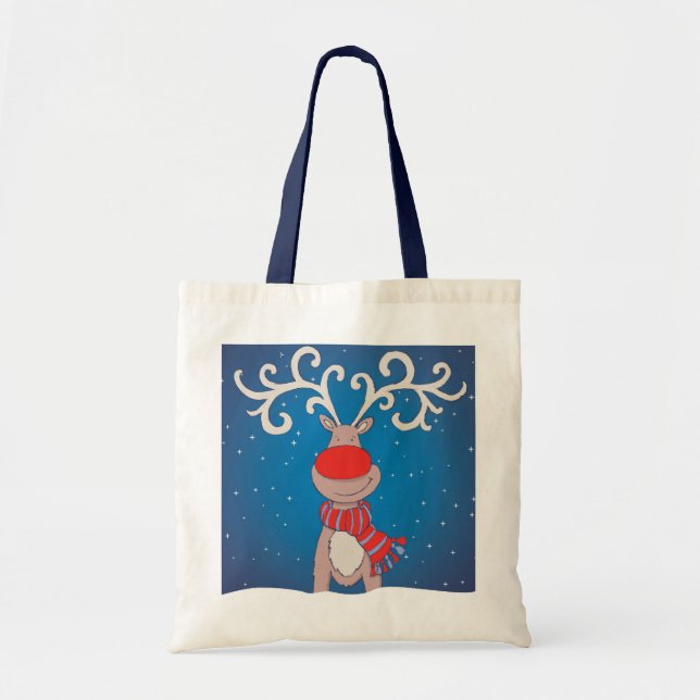 Red nosed large antler reindeer Christmas bag (Front)