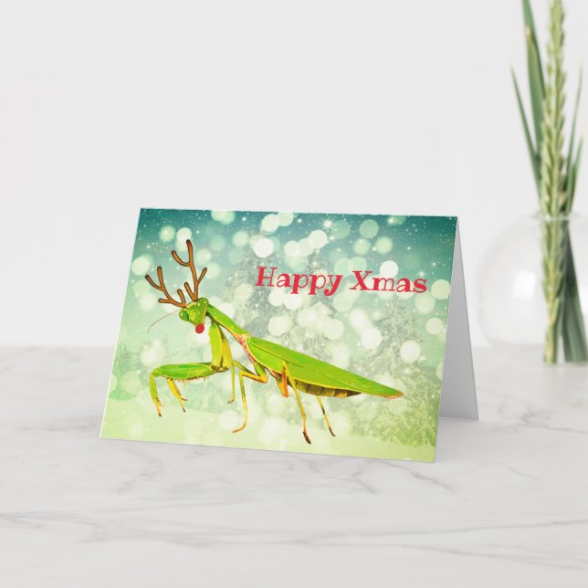 Red Nosed Praying Mantis Custom Christmas Card (Front)