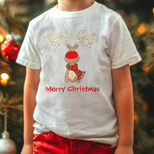 Red-nosed reindeer kid's snow t-shirt