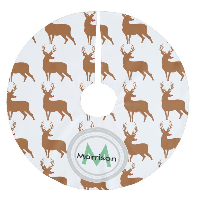 Red Nosed Reindeer Monogram Christmas Tree Skirt (Front)