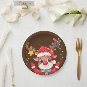 Red Nosed Reindeer Rudolph Christmas Paper Plate