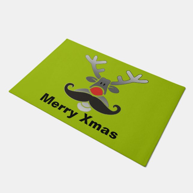 Red Nosed Rudolph with Moustache + your idea Doormat (Angled)