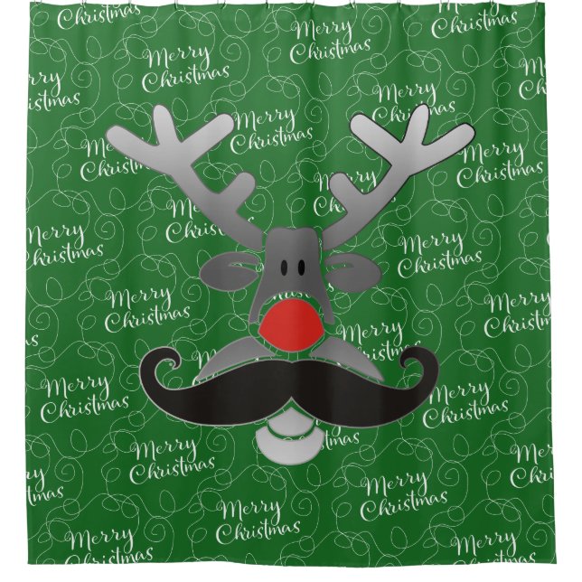 Red Nosed Rudolph with Moustache + your idea Shower Curtain (Front)