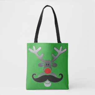 Red Nosed Rudolph with Moustache + your idea Tote Bag