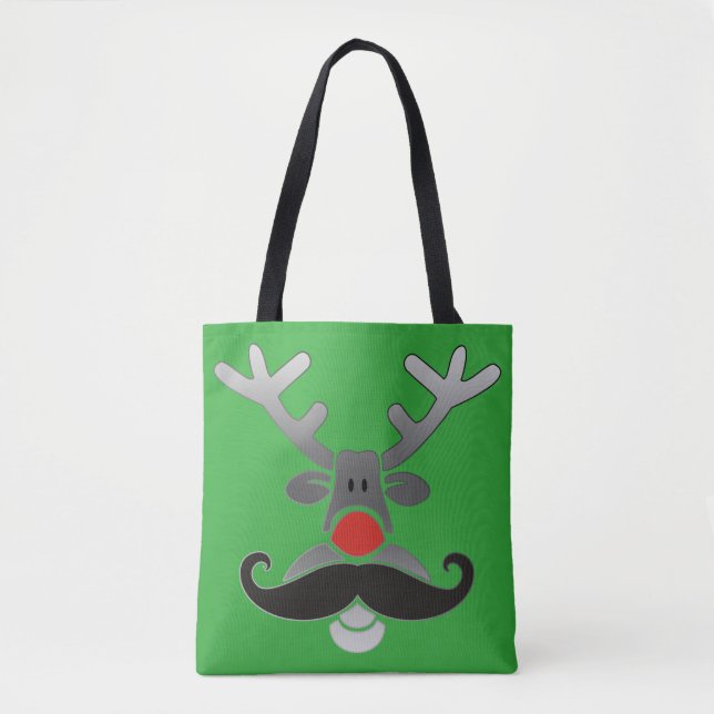 Red Nosed Rudolph with Moustache + your idea Tote Bag (Front)