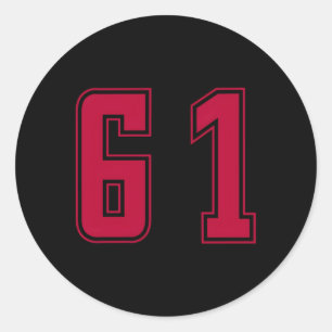 Red Number 61 Team Junior Sports Numbered Uniform Classic Round Sticker