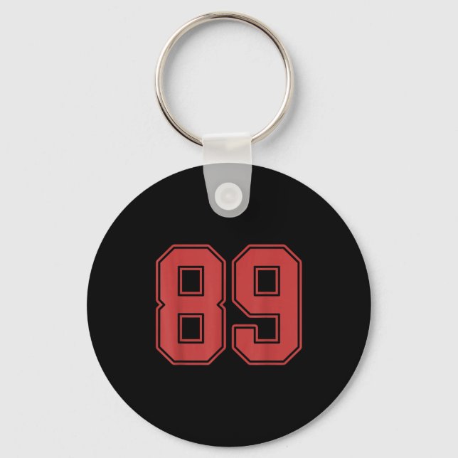 Red Number 89 Jersey Player Uniform #89  Key Ring (Front)