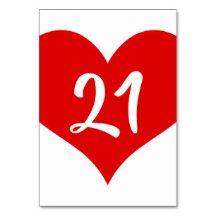 Red Numbered Heart Table Number