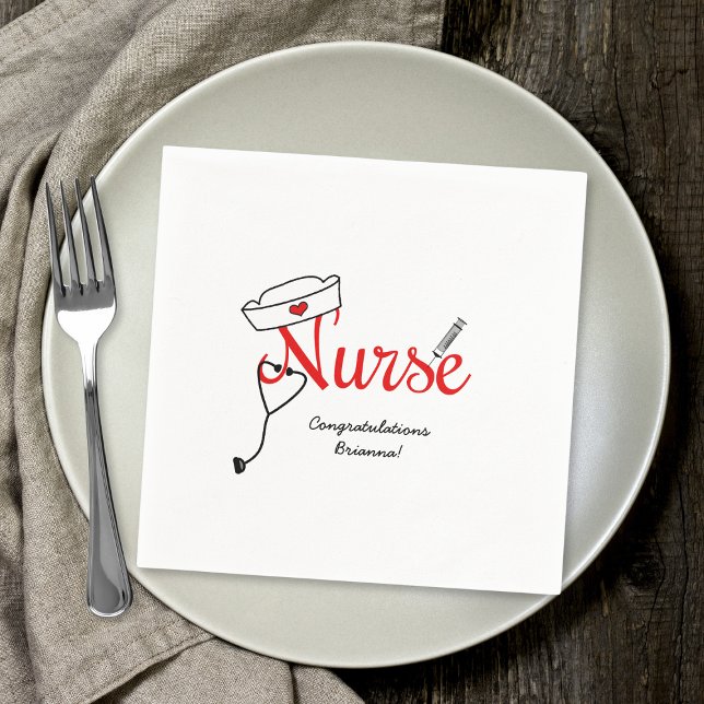 RED Nurse graduation dinner decor BSN RN LPN Napkin (Creator Uploaded)