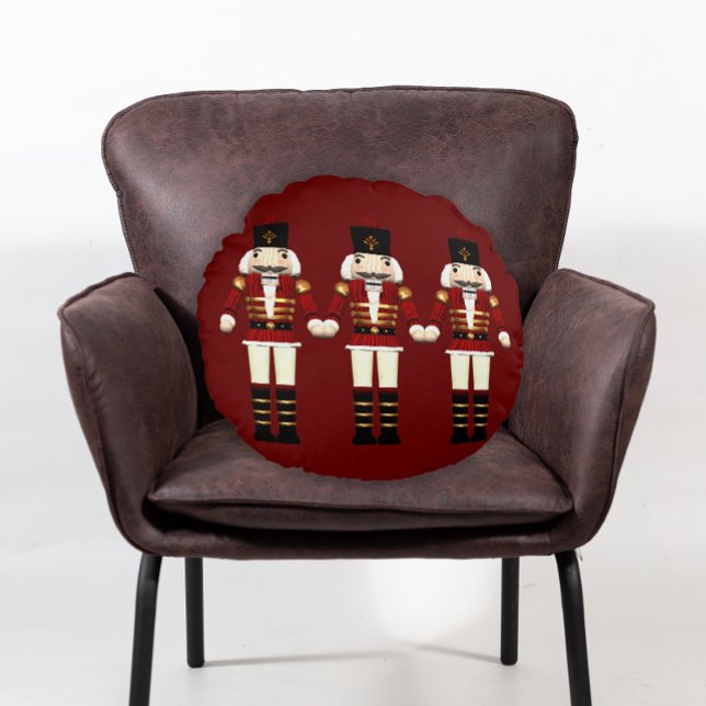 Red Nutcracker and Reindeer Christmas Round Cushion (Creator Uploaded)