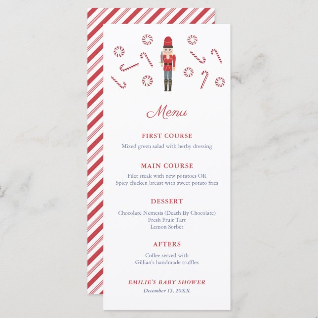 Red Nutcracker Candy Canes Family Christmas Party Menu (Front/Back)