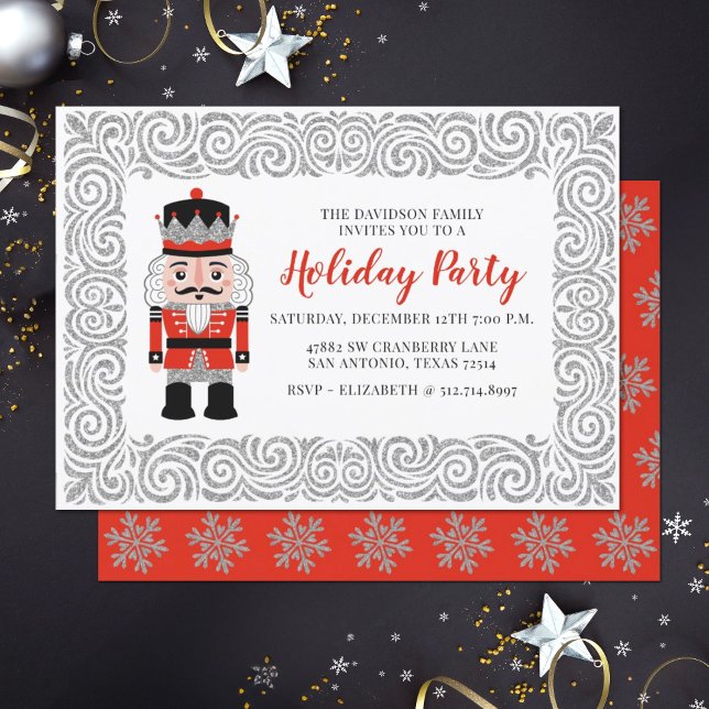 Red Nutcracker Christmas Holiday Party Invitation (A festive and elegant Holiday party invitation. Great for a family or the workplace.)