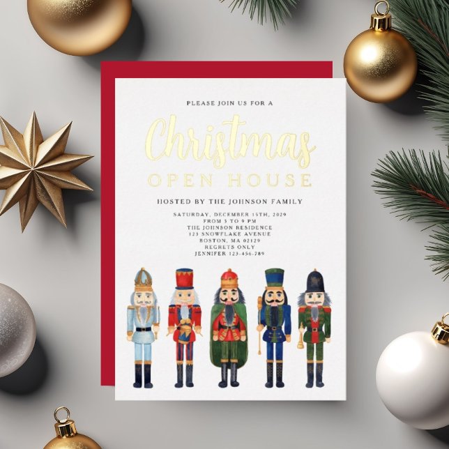 Red Nutcracker Christmas Open House Gold (Red Nutcracker Christmas Open House Gold Foil Invitation)