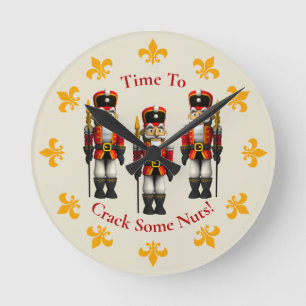 Red Nutcracker Christmas Toy Soldier Time  Round Clock