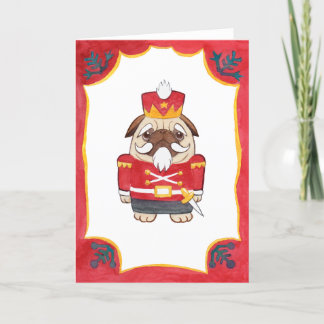 Red Nutcracker Pug Christmas Card