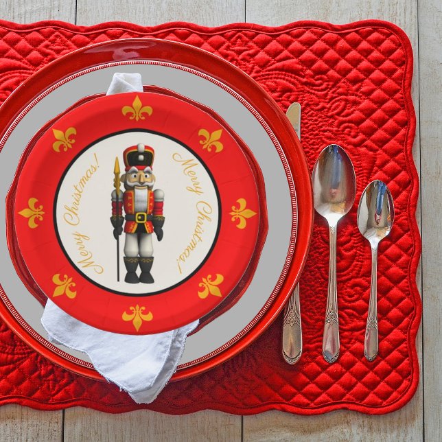 Red Nutcracker Theme Merry Christmas Paper Plate (Creator Uploaded)