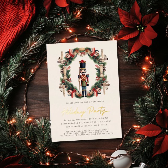 Red Nutcracker Wreath Christmas Party Invitation (Creator Uploaded)