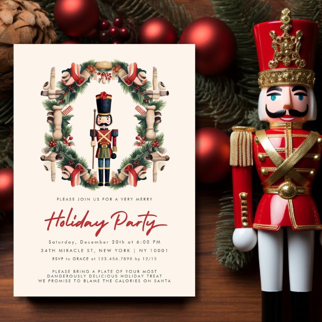 Red Nutcracker Wreath Christmas Party Invitation (Red Nutcracker Wreath Christmas Party Invitation)