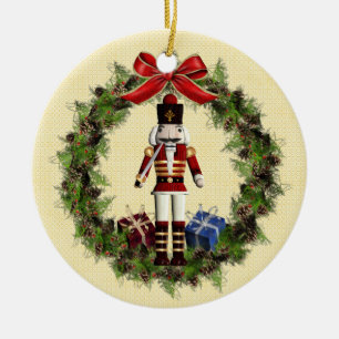 Red Nutcracker Wreath Round Ornament