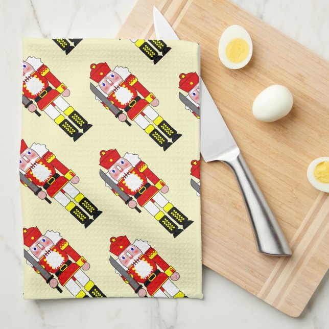 Red Nutcrackers Christmas Tea Towel (Quarter Fold)