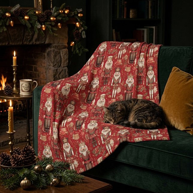 Red nutcrackers pattern Christmas Fleece Blanket (Creator Uploaded)