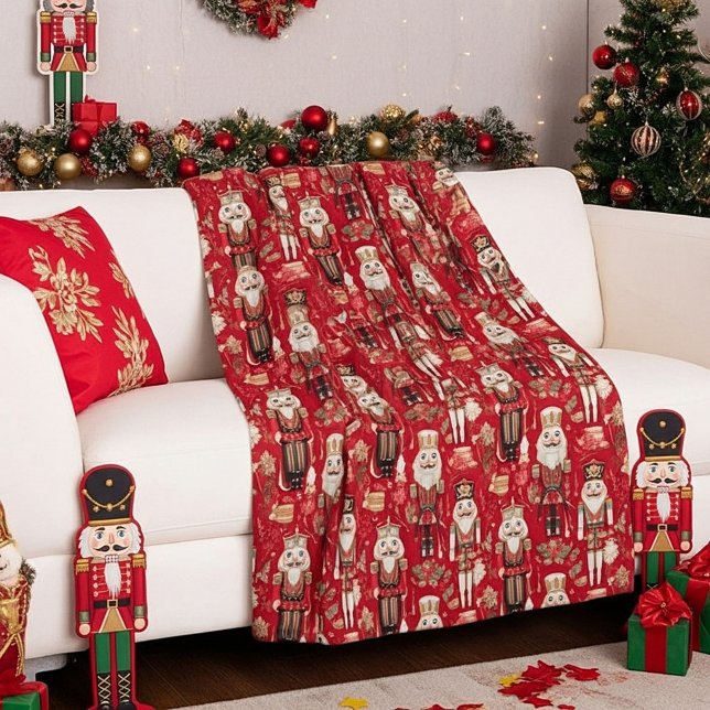 Red nutcrackers pattern Christmas Fleece Blanket (Creator Uploaded)
