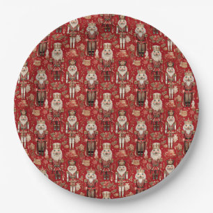 Red nutcrackers pattern Christmas Paper Plate