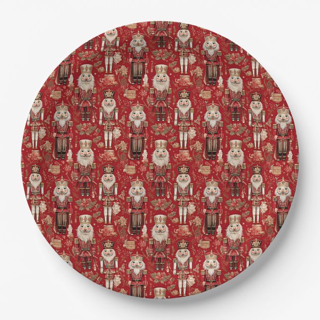 Red nutcrackers pattern Christmas Paper Plate (Front)