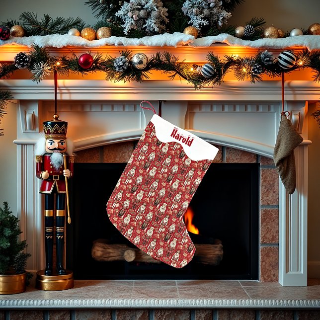 Red nutcrackers pattern Christmas personalised Small Christmas Stocking (Creator Uploaded)