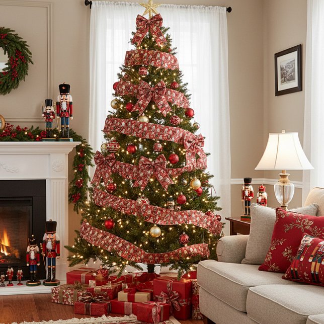 Red nutcrackers pattern Christmas Satin Ribbon (Creator Uploaded)