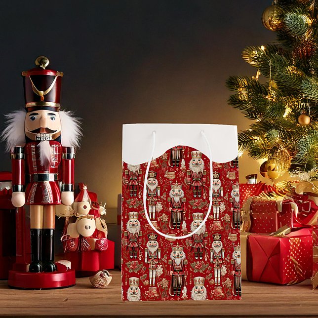 Red nutcrackers pattern Christmas snowcapped Medium Gift Bag (Creator Uploaded)