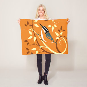 Red Nuthatch On Stylized Tree Branch Fleece Blanket