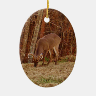 Red Oak Camouflage Stag Buck Deer Feeding Ceramic Tree Decoration