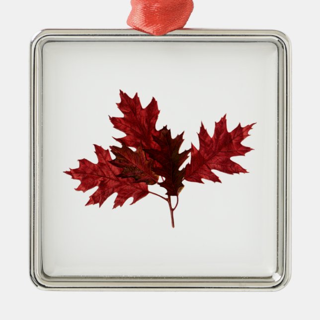 Red Oak Leaves Metal Ornament (Front)
