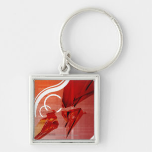 Red objects with white lines key ring